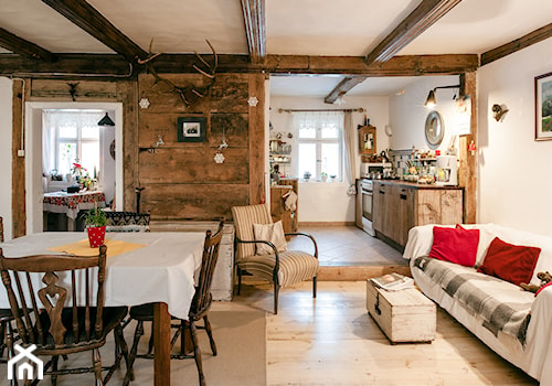 Konkurs O!Twórz Mieszkanie - Średni szary salon z kuchnią z jadalnią, styl rustykalny - zdjęcie od Porta Drzwi