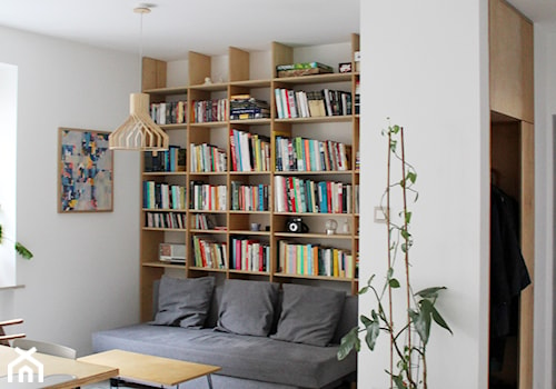 Konkurs O!Twórz Mieszkanie - Średni szary salon z jadalnią z bibiloteczką, styl minimalistyczny - zdjęcie od PORTA DRZWI