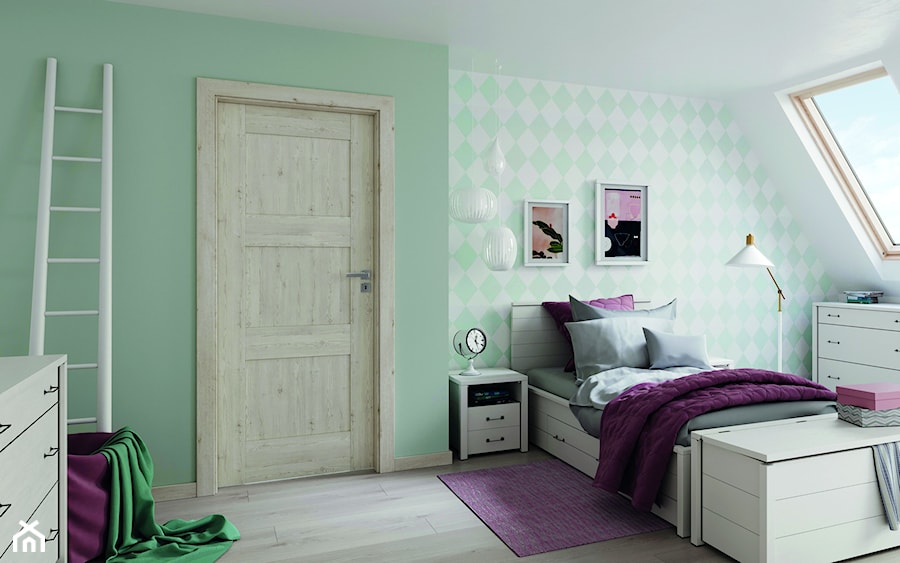 Inspiracje - Średni biały zielony pokój dziecka dla nastolatka dla dziewczynki, styl tradycyjny - zdjęcie od PORTA DRZWI