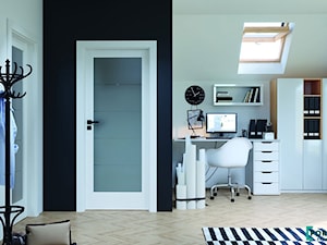 Inspiracje - Średnie w osobnym pomieszczeniu białe czarne żółte biuro, styl nowoczesny - zdjęcie od PORTA DRZWI