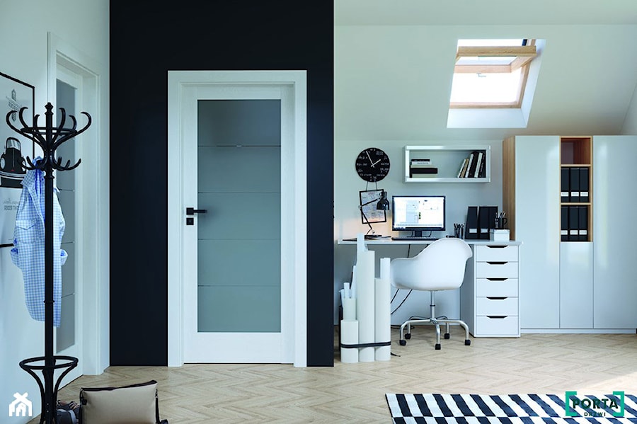 Inspiracje - Średnie w osobnym pomieszczeniu białe czarne żółte biuro, styl nowoczesny - zdjęcie od PORTA DRZWI
