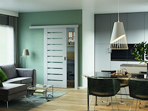 Inspiracje - Mały biały zielony salon z kuchnią z jadalnią, styl nowoczesny - zdjęcie od PORTA DRZWI