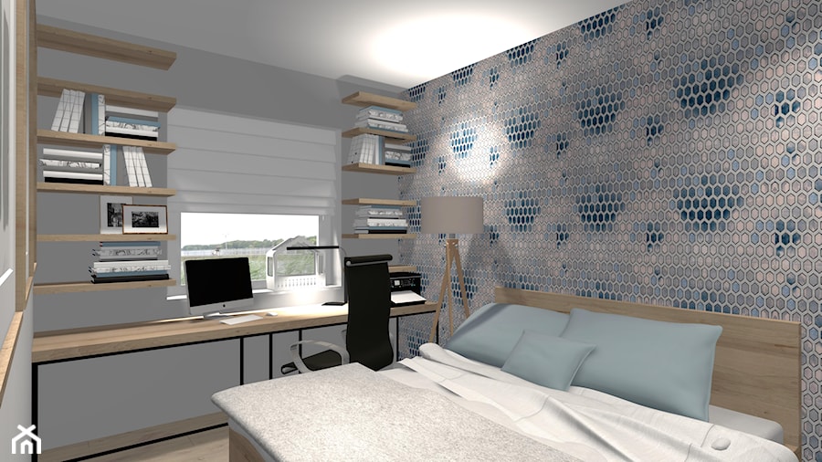 PASTELOWE MIESZKANIE - Średnia szara z biurkiem sypialnia, styl minimalistyczny - zdjęcie od KRET'''KA PRACOWNIA PROJEKTOWA