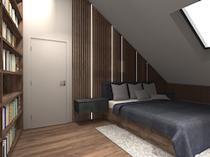 DOM ZE SKOSAMI W SUROWYM KLIMACIE - Mała biała sypialnia na poddaszu, styl minimalistyczny - zdjęcie od KRET'''KA PRACOWNIA PROJEKTOWA
