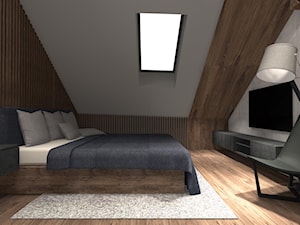 DOM ZE SKOSAMI W SUROWYM KLIMACIE - Średnia szara sypialnia na poddaszu, styl minimalistyczny - zdjęcie od KRET'''KA PRACOWNIA PROJEKTOWA