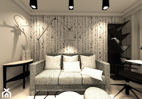 MIESZKANIE MŁODEGO MAŁŻEŃSTWA - Średnie w osobnym pomieszczeniu z sofą szare biuro, styl skandynawski - zdjęcie od KRET'''KA PRACOWNIA PROJEKTOWA