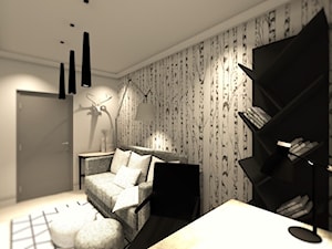 MIESZKANIE MŁODEGO MAŁŻEŃSTWA - Średnie w osobnym pomieszczeniu z sofą szare biuro, styl skandynawski - zdjęcie od KRET'''KA PRACOWNIA PROJEKTOWA