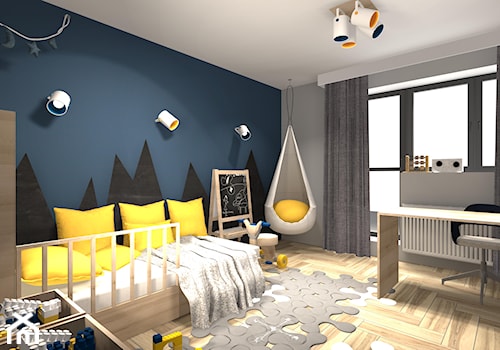 POKOJE DLA TROJACZKÓW - Średni szary niebieski pokój dziecka dla dziecka dla nastolatka dla chłopca, styl skandynawski - zdjęcie od KRET'''KA PRACOWNIA PROJEKTOWA