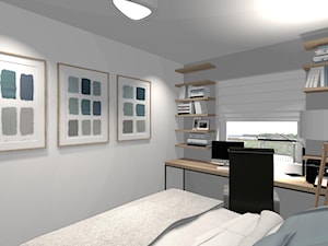 PASTELOWE MIESZKANIE - Mała szara z biurkiem sypialnia, styl minimalistyczny - zdjęcie od KRET'''KA PRACOWNIA PROJEKTOWA