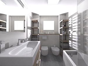 MINIMALISTYCZNA ŁAZIENKA - Średnia z lustrem łazienka z oknem, styl minimalistyczny - zdjęcie od KRET'''KA PRACOWNIA PROJEKTOWA