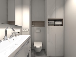 MIESZKANIE W JASNEJ PALECIE - Mała z lustrem łazienka, styl minimalistyczny - zdjęcie od KRET'''KA PRACOWNIA PROJEKTOWA