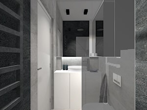 DOM ZE SKOSAMI W SUROWYM KLIMACIE - Mała na poddaszu bez okna z lustrem łazienka, styl minimalistyczny - zdjęcie od KRET'''KA PRACOWNIA PROJEKTOWA