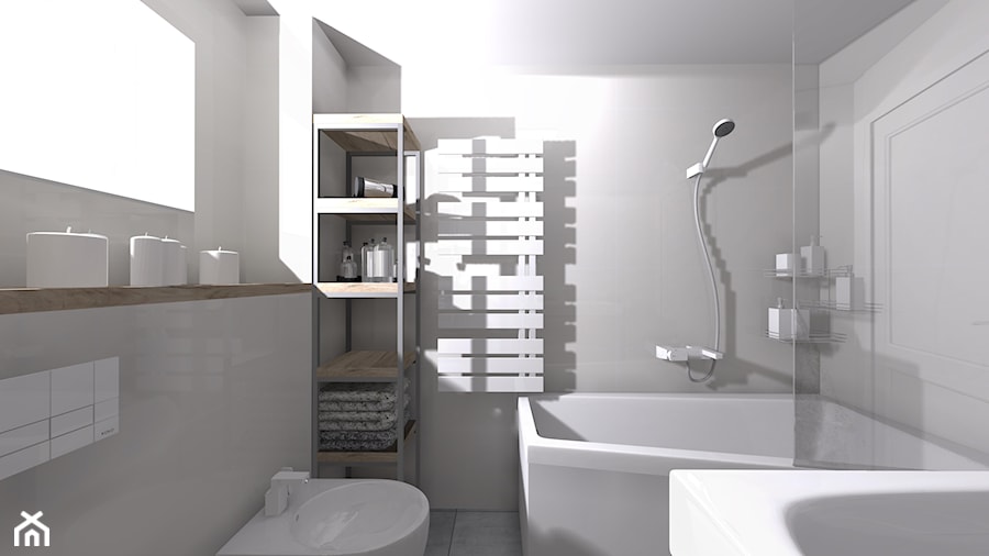 MINIMALISTYCZNA ŁAZIENKA - Średnia łazienka z oknem, styl minimalistyczny - zdjęcie od KRET'''KA PRACOWNIA PROJEKTOWA