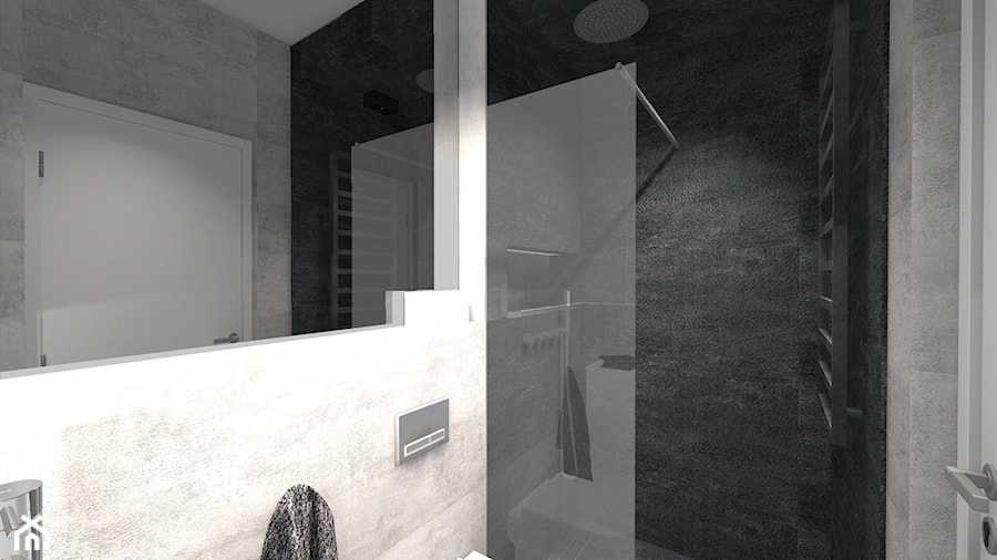DOM ZE SKOSAMI W SUROWYM KLIMACIE - Mała bez okna z lustrem łazienka, styl minimalistyczny - zdjęcie od KRET'''KA PRACOWNIA PROJEKTOWA