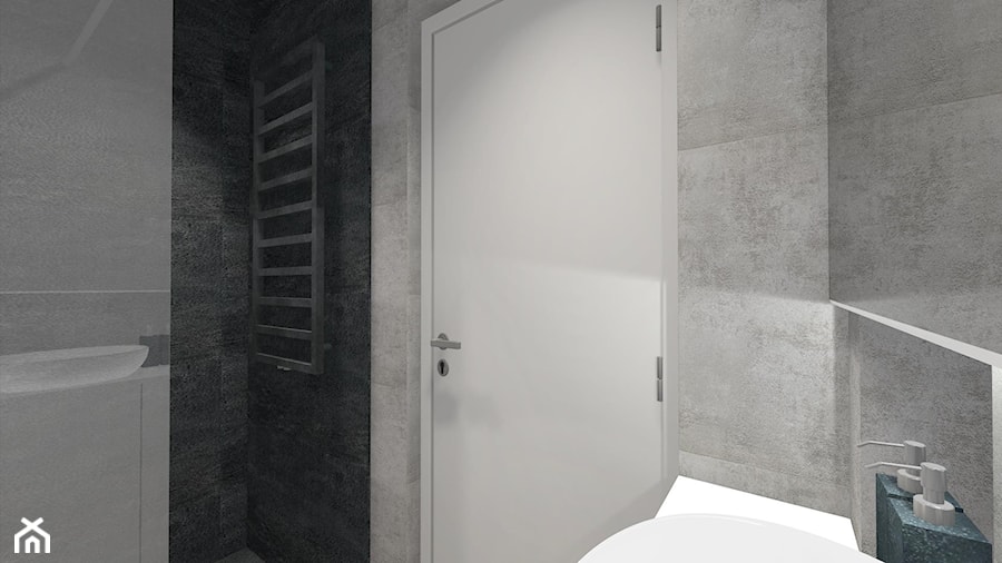 DOM ZE SKOSAMI W SUROWYM KLIMACIE - Mała bez okna z lustrem łazienka, styl minimalistyczny - zdjęcie od KRET'''KA PRACOWNIA PROJEKTOWA