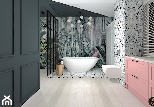 Tropical - Duża jako pokój kąpielowy ze szkłem na ścianie z punktowym oświetleniem łazienka z oknem, styl nowoczesny - zdjęcie od Archistan