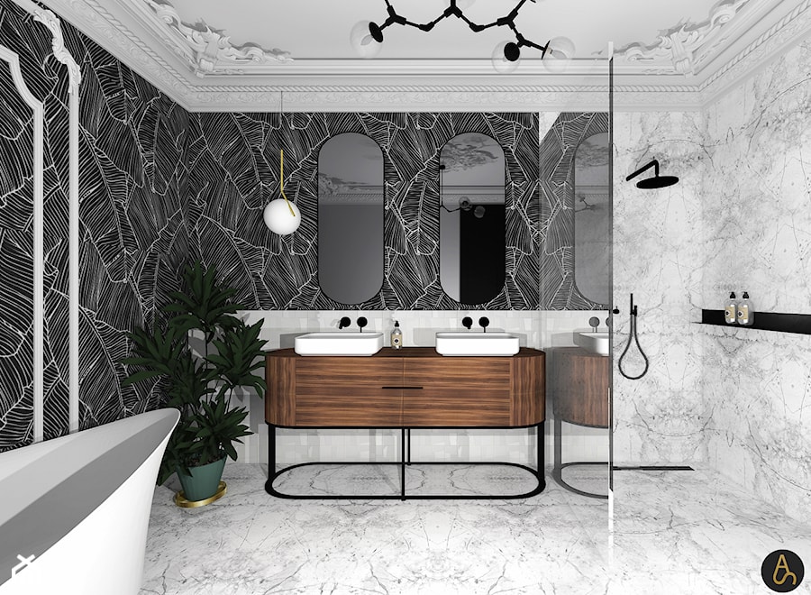 Orac Decor - Średnia bez okna z lustrem z dwoma umywalkami z marmurową podłogą łazienka, styl tradycyjny - zdjęcie od Archistan