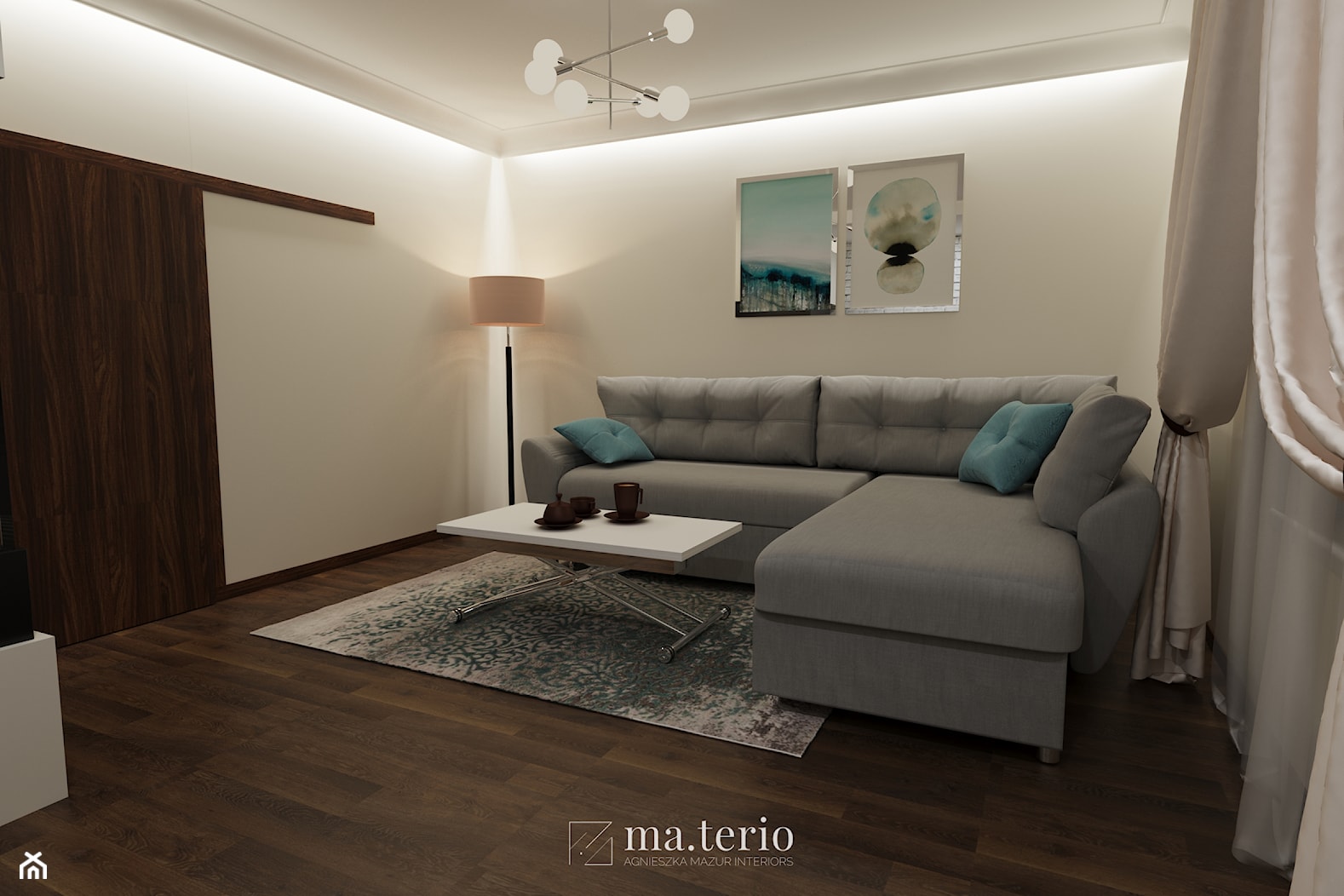 Projekt salonu z kominkiem - ma.terio INTERIORS - zdjęcie od materio INTERIORS - Homebook