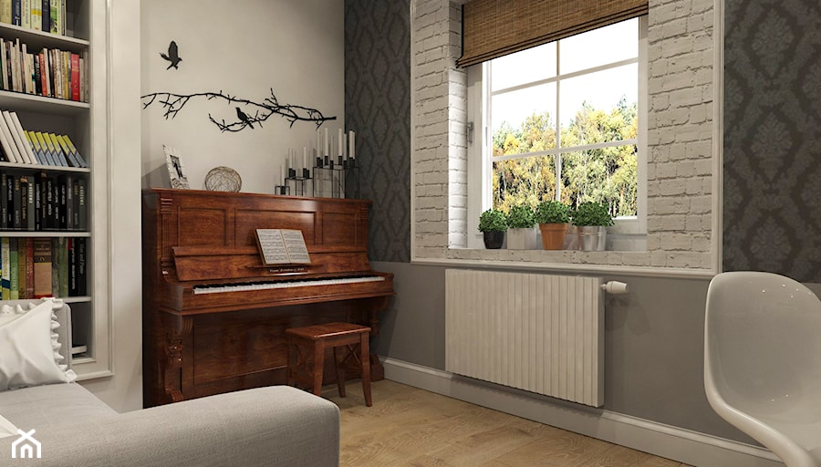 Dom Chwaszczyno - Średnie w osobnym pomieszczeniu z sofą szare biuro, styl nowoczesny - zdjęcie od Studio 23A