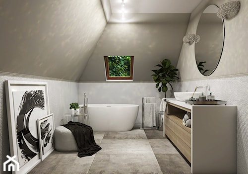 Dom Gdańsk Osowa 2 - Średnia na poddaszu bez okna z lustrem łazienka, styl nowoczesny - zdjęcie od Studio 23A