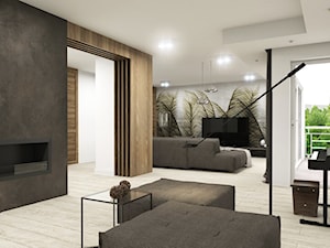 Apartament Iława - Duży biały czarny salon, styl nowoczesny - zdjęcie od Studio 23A
