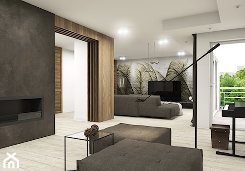 Apartament Iława - Duży biały czarny salon, styl nowoczesny - zdjęcie od Studio 23A