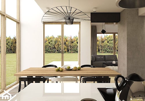 Dom w Pigwowcach - Średnia biała jadalnia w salonie w kuchni, styl nowoczesny - zdjęcie od Studio 23A