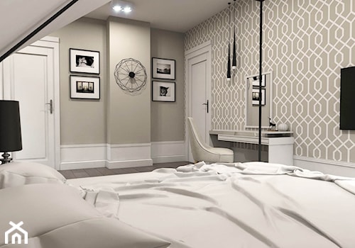 Dom w Kosówce - eklektycznie klasyczny - Średnia beżowa biała sypialnia na poddaszu, styl nowoczesn ... - zdjęcie od Studio 23A