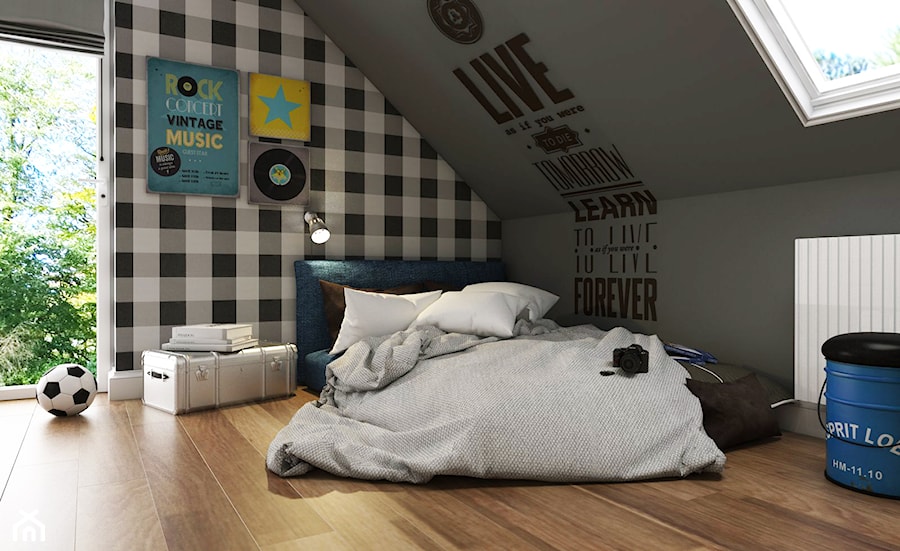 Dom Gdynia - Mały czarny szary pokój dziecka dla dziecka dla nastolatka dla chłopca dla dziewczynki, styl industrialny - zdjęcie od Studio 23A