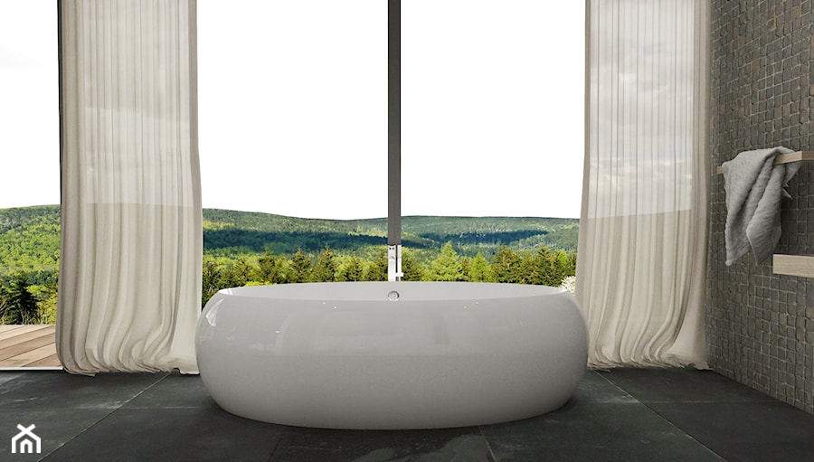 Minimalistycznie - dom Wejherowo - Mała na poddaszu łazienka z oknem, styl minimalistyczny - zdjęcie od Studio 23A