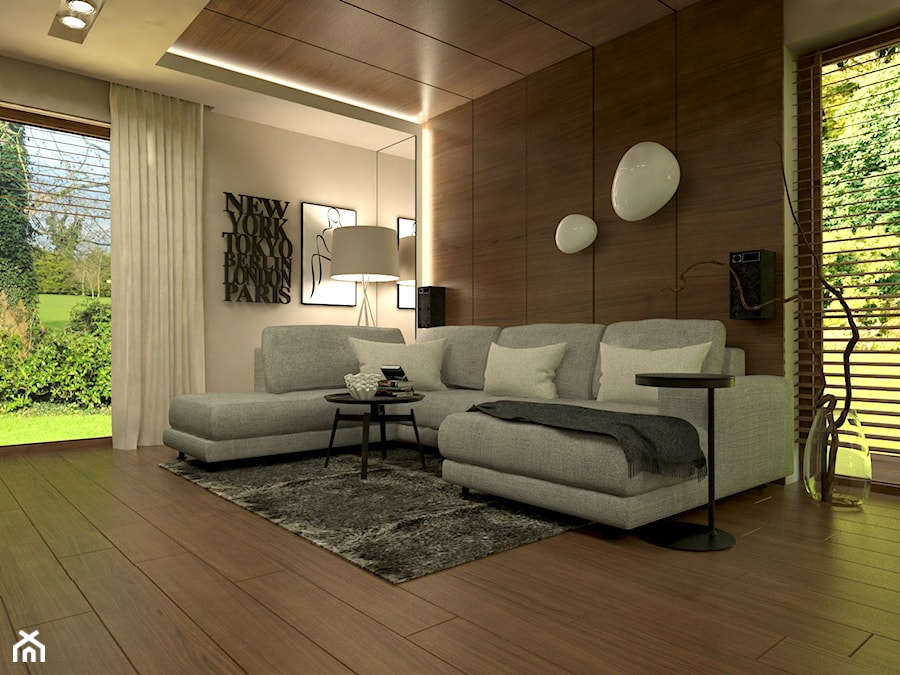 Dom Wygodny 1 - Duży beżowy salon, styl nowoczesny - zdjęcie od Studio 23A