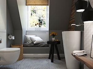 Dom Chwaszczyno - Mała na poddaszu łazienka z oknem, styl nowoczesny - zdjęcie od Studio 23A