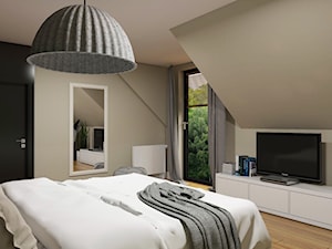 Dom Wygodny 2 Suchy Dwór - Średnia beżowa czarna sypialnia na poddaszu, styl nowoczesny - zdjęcie od Studio 23A