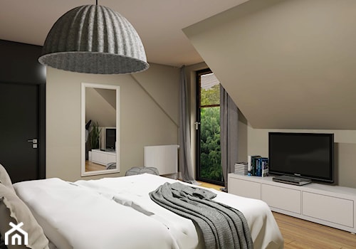 Dom Wygodny 2 Suchy Dwór - Średnia beżowa czarna sypialnia na poddaszu, styl nowoczesny - zdjęcie od Studio 23A