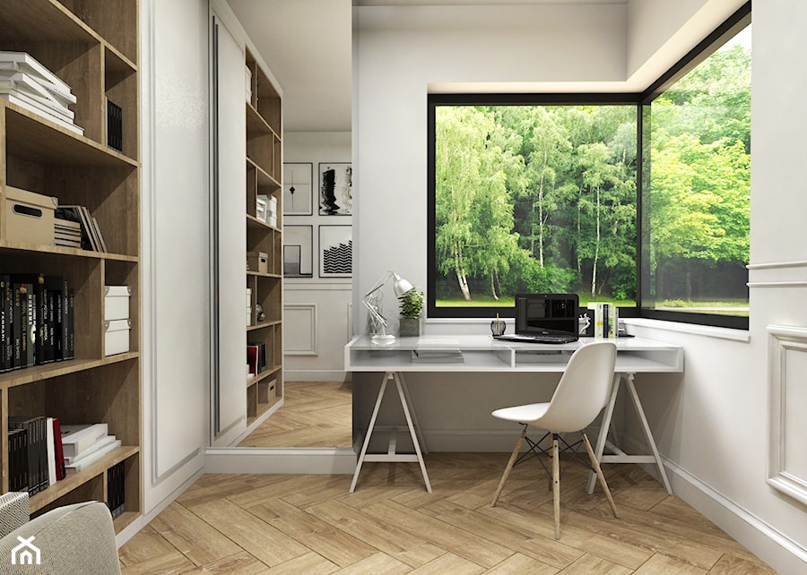 Klasyczny- dom Suchy Dwór - Średnie z sofą szare biuro, styl tradycyjny - zdjęcie od Studio 23A
