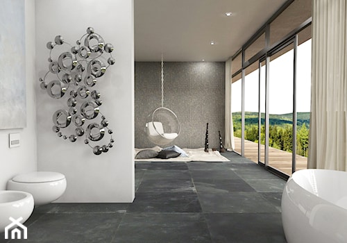 Minimalistycznie - dom Wejherowo - Duża na poddaszu łazienka z oknem, styl minimalistyczny - zdjęcie od Studio 23A