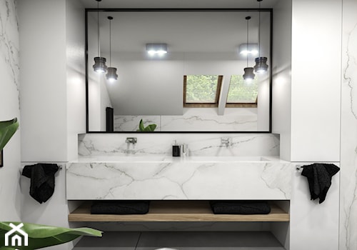 Dom Tczew - Średnia na poddaszu z lustrem z dwoma umywalkami z punktowym oświetleniem łazienka z oknem, styl nowoczesny - zdjęcie od Studio 23A