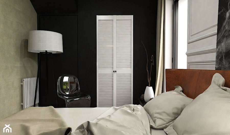 Dom Przodkowo - modern classic - Średnia biała czarna szara z panelami tapicerowanymi sypialnia, styl nowoczesny - zdjęcie od Studio 23A