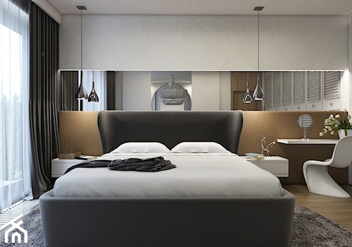 Apartament Nowe Orłowo - Duża pomarańczowa szara z biurkiem sypialnia, styl nowoczesny - zdjęcie od Studio 23A