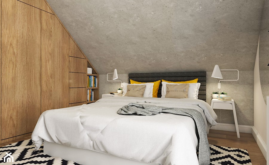 Dom Gdynia - Średnia biała szara sypialnia na poddaszu, styl industrialny - zdjęcie od Studio 23A