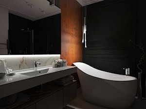 Dom Przodkowo - modern classic - Mała bez okna z lustrem z marmurową podłogą z punktowym oświetleniem łazienka, styl nowoczesny - zdjęcie od Studio 23A