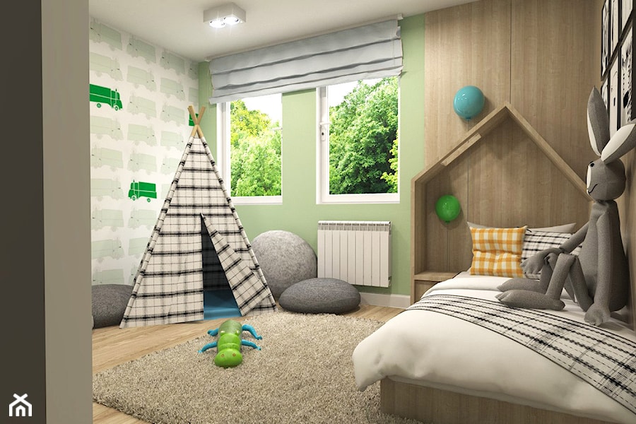 Dom Merano Park Gdynia - Średni szary zielony pokój dziecka dla dziecka dla chłopca dla dziewczynki, styl nowoczesny - zdjęcie od Studio 23A