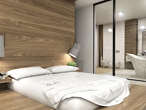 Apartament Iława - Średnia szara sypialnia z łazienką, styl nowoczesny - zdjęcie od Studio 23A