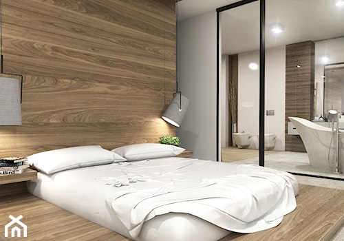 Apartament Iława - Średnia szara sypialnia z łazienką, styl nowoczesny - zdjęcie od Studio 23A