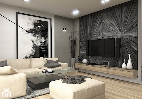 Dom Tczew - Średni biały czarny salon, styl nowoczesny - zdjęcie od Studio 23A
