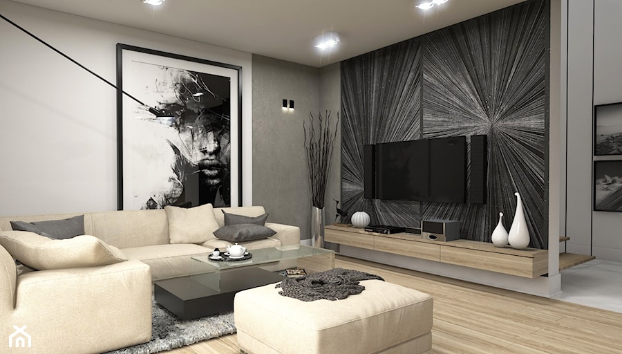 Dom Tczew - Średni biały czarny salon, styl nowoczesny - zdjęcie od Studio 23A