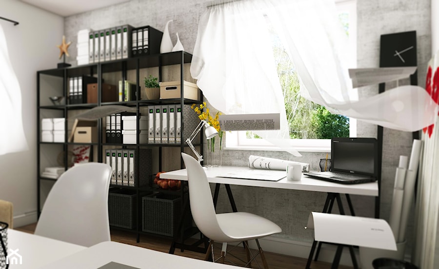 Dom Gdynia - Średnie w osobnym pomieszczeniu szare biuro, styl industrialny - zdjęcie od Studio 23A