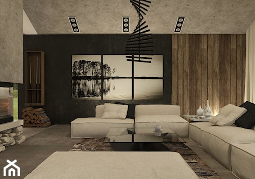 Dom w Miszewku - Duży czarny szary salon, styl industrialny - zdjęcie od Studio 23A