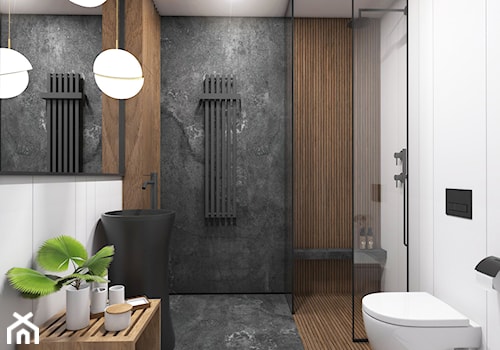 Apartament Gdynia Nowe Orłowo - Z marmurową podłogą z punktowym oświetleniem łazienka, styl nowoczesny - zdjęcie od Studio 23A