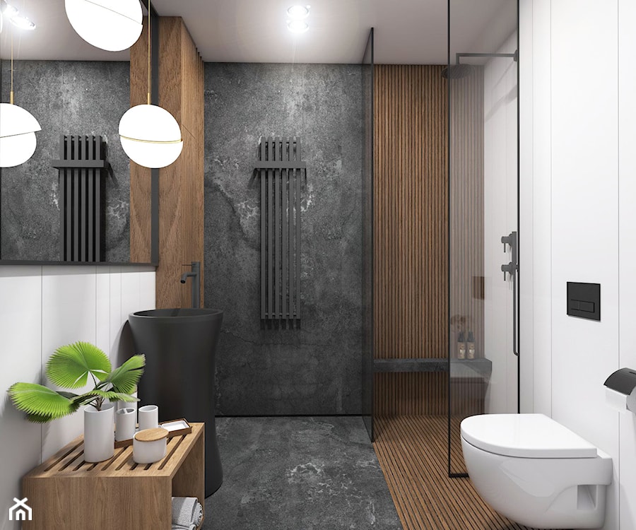 Apartament Gdynia Nowe Orłowo - Z marmurową podłogą z punktowym oświetleniem łazienka, styl nowoczesny - zdjęcie od Studio 23A